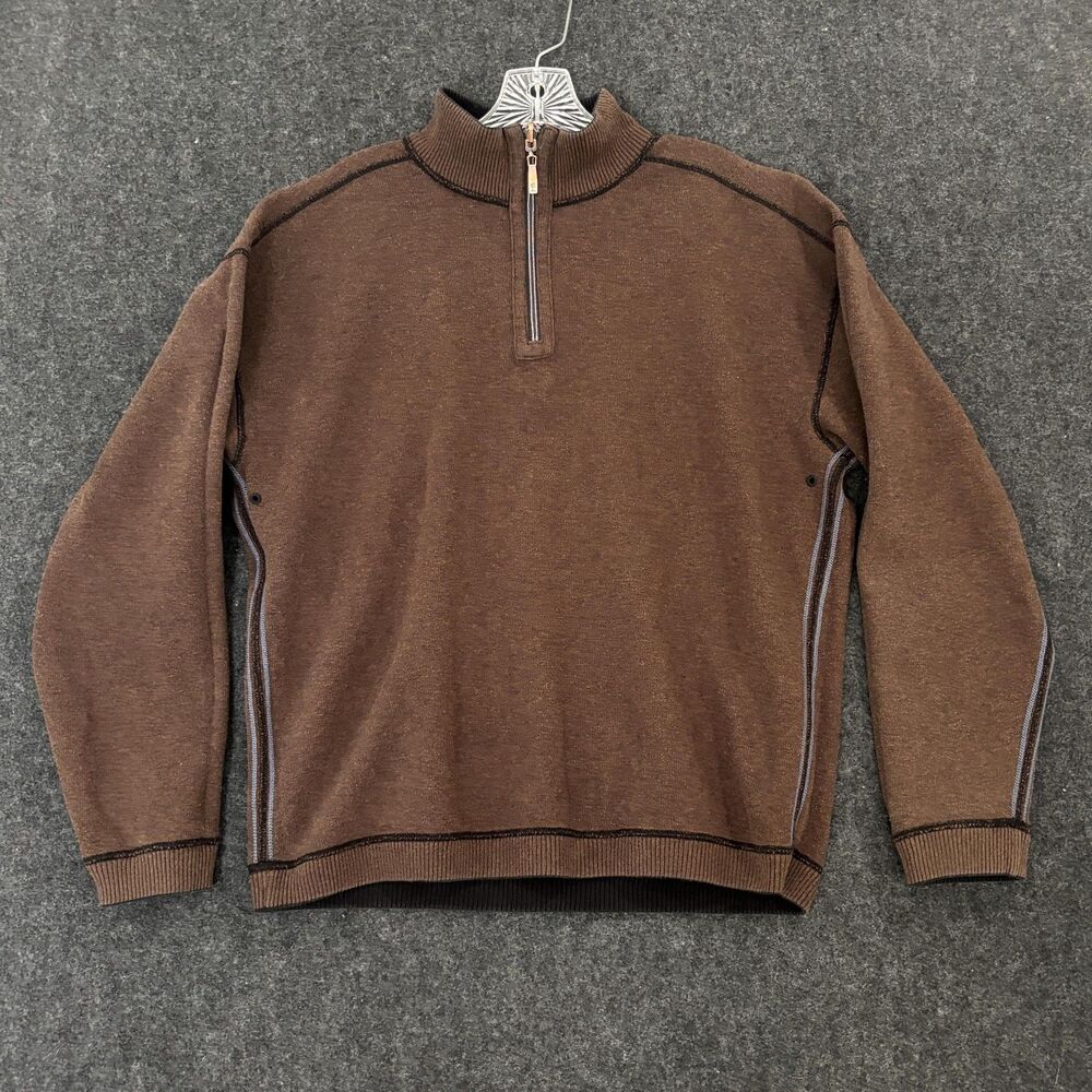 Tommy Bahama Reversible Pullover Men's Large Brown Black Half 1/2 Zip Sweater